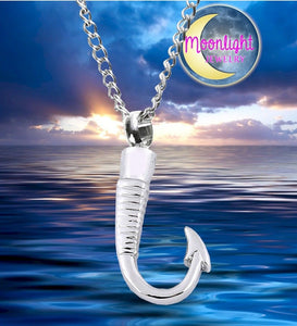 Fish Hook Fishing Urn Cremation Pendant Ash Holder Memorial Necklace