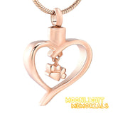 Heart Pet Paw Charm Urn Cremation Necklace