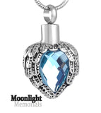 Birthstones Crystal Locket Cremation Urn Ashes Holder Memorial Necklace