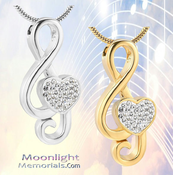 Music Note Crystal Urn Cremation Necklace