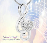 Music Note Crystal Urn Cremation Necklace