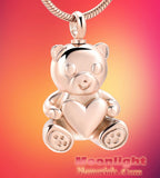 Teddy Bear Heart Urn Cremation Necklace