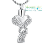 Heart with Ribbon Cremation Urn Keepsake Ashes Memorial Necklace