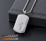 Cross Embossed Dog Tag Cremation Urn Keepsake Ashes Memorial Necklace