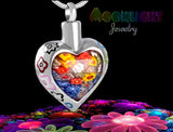 Flower Patch Heart Urn Cremation Necklace