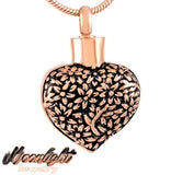 Heart Flowers Embossed Gold Cremation Hour Glass Urn Keepsake Ashes Memorial Necklace