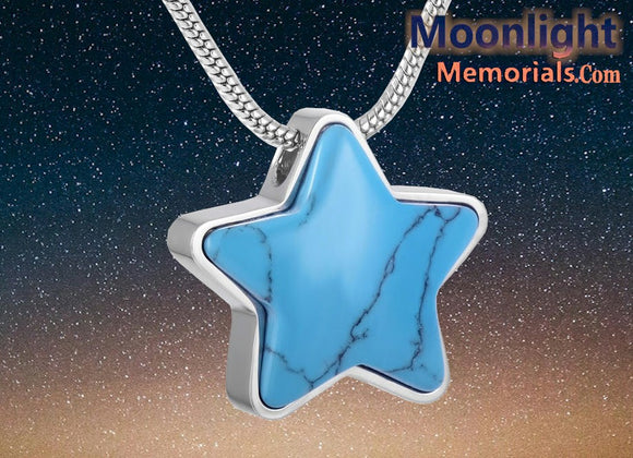 Star Blue Silver Cremation Urn Keepsake Ashes Memorial Necklace