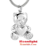 Teddy Bear Heart Urn Cremation Necklace