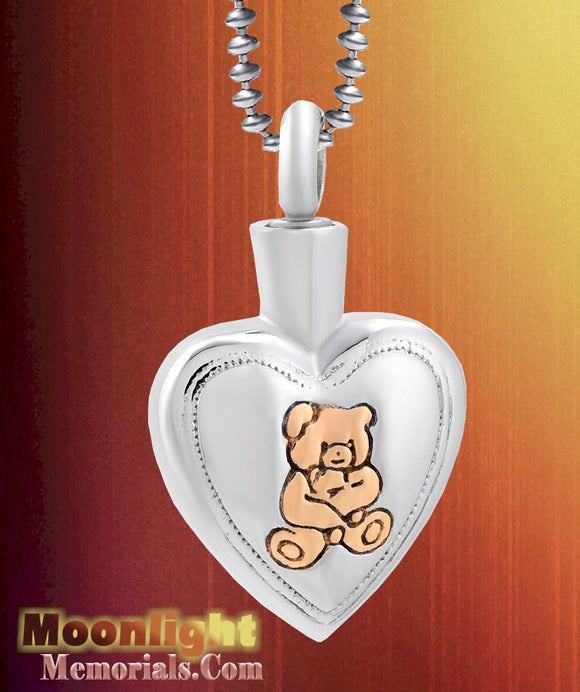 Teddy Bear Heart Cremation Urn Keepsake Ashes Memorial Necklace