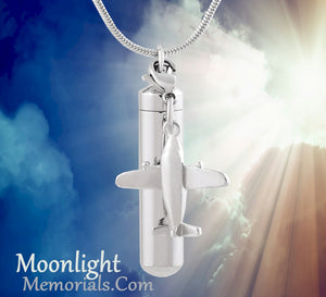 Airplane Charm Urn Cremation Pendant Ash Holder Memorial Necklace