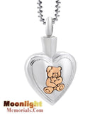 Teddy Bear Heart Cremation Urn Keepsake Ashes Memorial Necklace