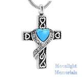 Crysatl Ribbon Heart Cross Cremation Urn Keepsake Ashes Memorial Necklace