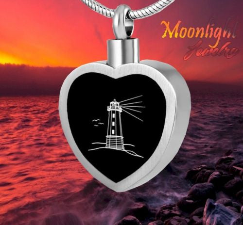 Lighthouse Heart Cremation Urn Keepsake Ashes Memorial Necklace