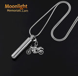 Motorcycle Bike Cylinder Silver Cremation Urn Keepsake Ashes Memorial Necklace