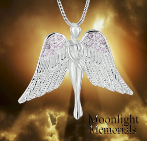 Angel Wings Crystal Urn Keepsake Ashes Memorial Necklace