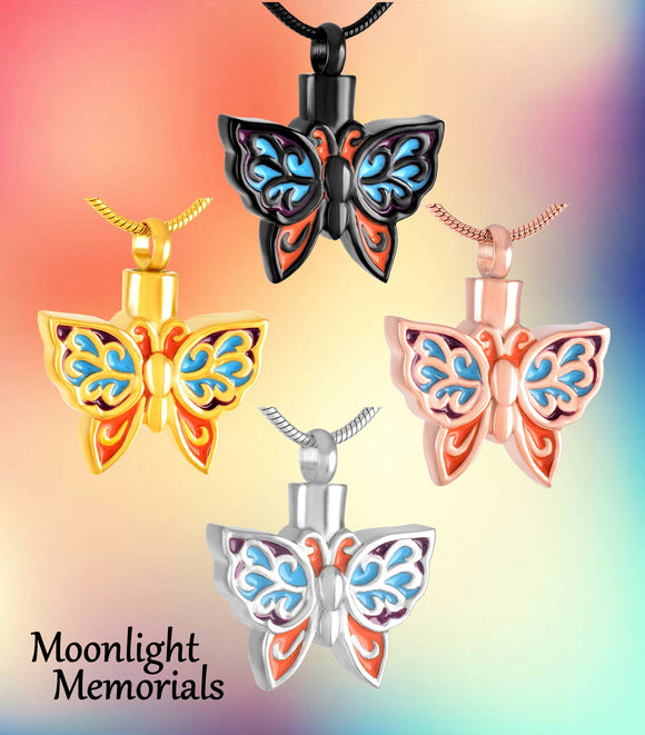 Butterfly Color Urn Cremation Pendant Ash Holder Memorial Necklace