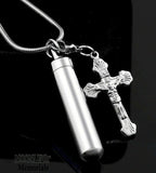 Jesus on the Cross  Cylinder Stainless Steel Cremation Urn Necklace