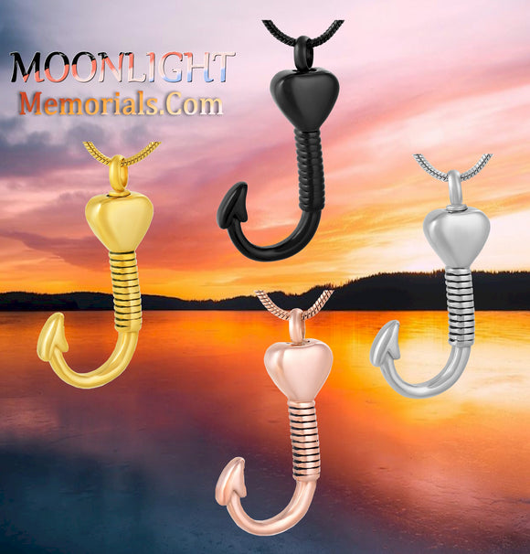 Fish Hook Heart Urn Cremation Necklace