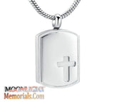 Cross Embossed Dog Tag Cremation Urn Keepsake Ashes Memorial Necklace