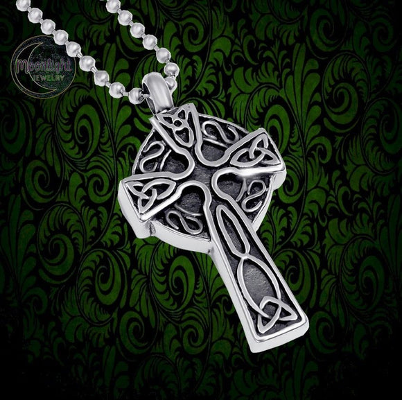 Celtic Cross Irish Cremation Urn Keepsake Ashes Memorial Necklace