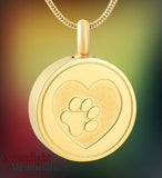 Pet Paw Print Heart Urn Cremation Necklace