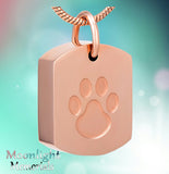 Dog Tag With Paw Print  Urn Cremation Pendant Ash Holder Memorial Necklace