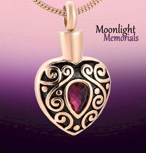 Heart Crystal Embossed Black Urn Cremation Pendant Ashes Holder Memorial Necklace