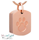 Dog Tag With Paw Print  Urn Cremation Pendant Ash Holder Memorial Necklace