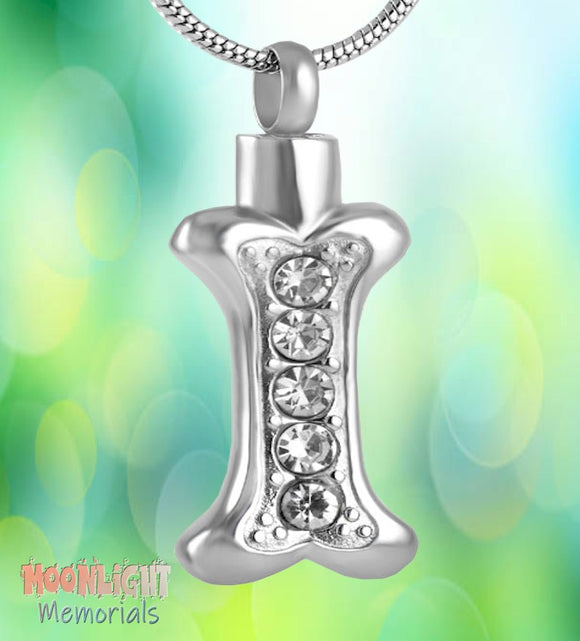 Dog Bone Crystal Urn Cremation Pendant Ashes Holder Memorial Necklace