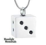 Dice Crystal Urn Cremation Pendant Ash Holder Memorial Necklace