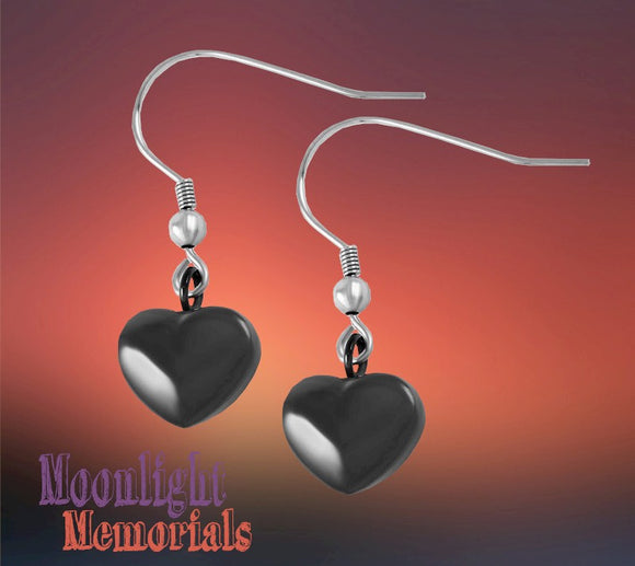 Heart Black Cremation Stainless Steel Earrings