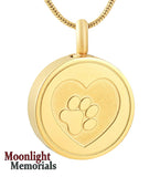 Pet Paw Print Heart Urn Cremation Necklace