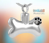 Dog Bone Paw Print Cremation Pendant Ashes Holder Memorial Necklace