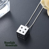 Dice Crystal Urn Cremation Pendant Ash Holder Memorial Necklace