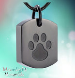 Dog Tag With Paw Print  Urn Cremation Pendant Ash Holder Memorial Necklace