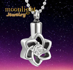 Star Crystal Flower Cremation Urn Keepsake Ashes Memorial Necklace