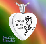 New Forever in my Heart Rose Flower Urn Ashes Cremation Memorial Necklace