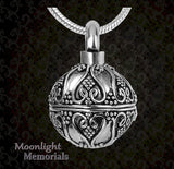 Elegantly Embossed Ball Urn Cremation Pendant Necklace