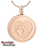 Pet Paw Print Heart Urn Cremation Necklace