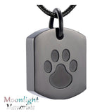 Dog Tag With Paw Print  Urn Cremation Pendant Ash Holder Memorial Necklace