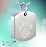 Dog Tag With Paw Print  Urn Cremation Pendant Ash Holder Memorial Necklace