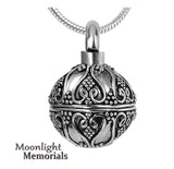 Elegantly Embossed Ball Urn Cremation Pendant Necklace