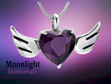 Heart Angel Wings Crystal Urn Cremation Necklace