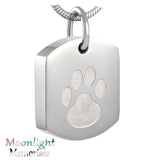 Dog Tag With Paw Print  Urn Cremation Pendant Ash Holder Memorial Necklace