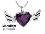 Heart Angel Wings Crystal Urn Cremation Necklace