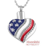 American Flag Heart Urn Cremation Pendant Ash Holder Memorial Necklace