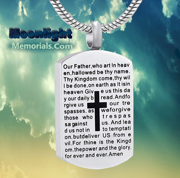 Lord's Prayer Jesus God Cremation Urn Keepsake Ashes Memorial Necklace