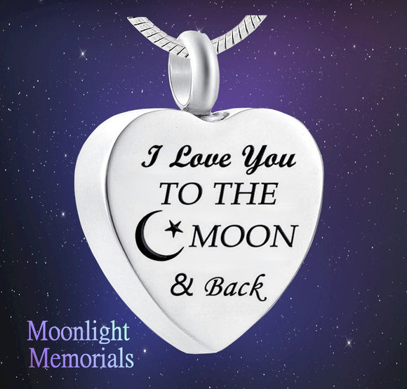 New I Love you to the moon and back Heart Urn Ashes Cremation Memorial Necklace