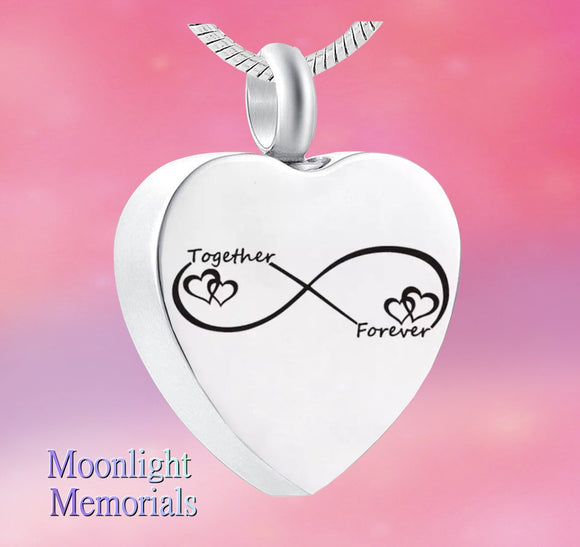 New Together Forever Infinity Heart Urn Ashes Cremation Memorial Necklace