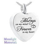 New Always on my mind Forever in my Heart Urn Ashes Cremation Memorial Necklace